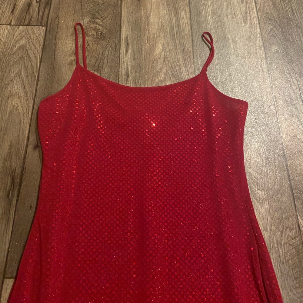 Heart & Soul Red Sequin Bodycon Gown Maxi Dress Spaghetti Strap Large - Picture 5 of 8